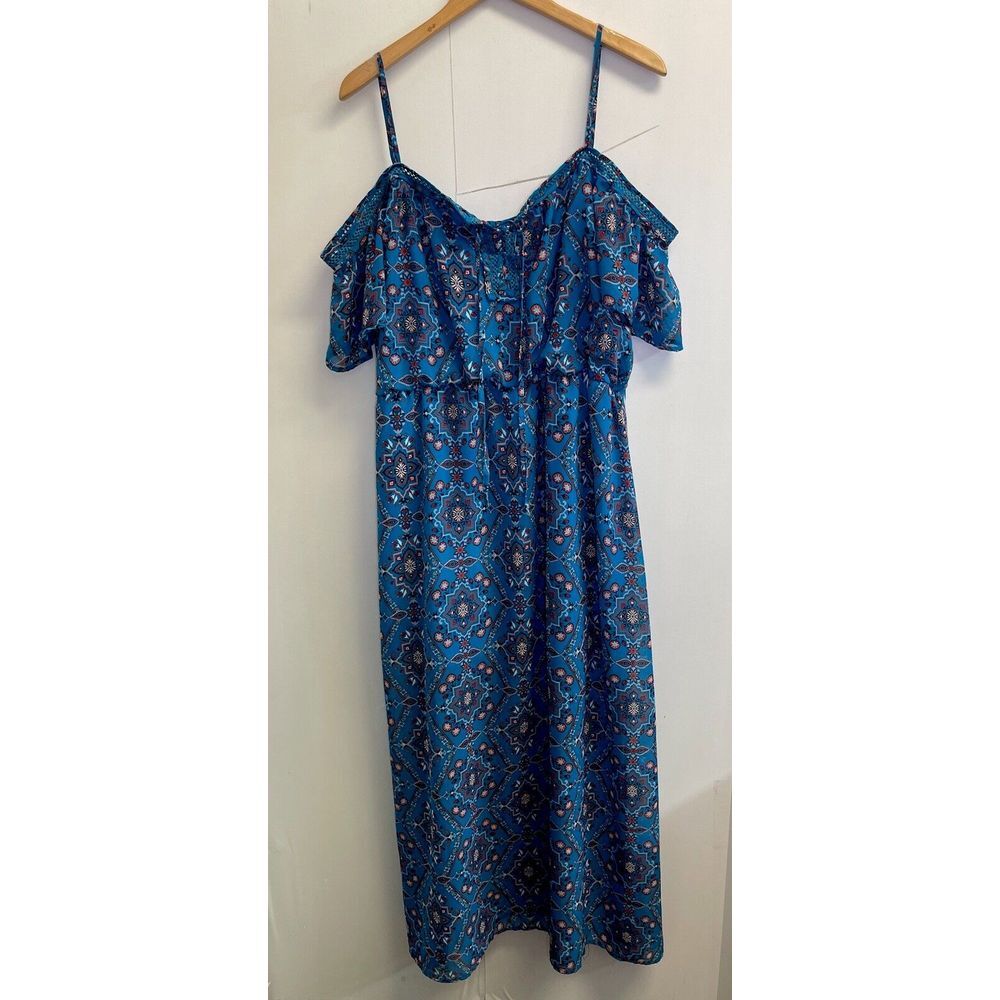 Purple Snow Juniors 3X Blue Floral Off The Shoulder Maxi Dress Chiffon Crochet